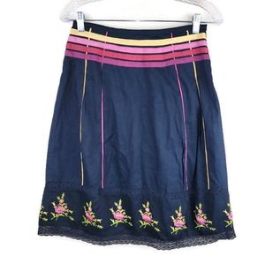Persaman Womens Skirt 2 100% Cotton Black Floral Embroidered Full Side‎ Zip